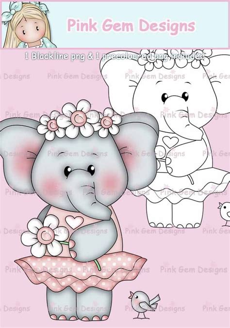 Digi Stamp 'daisy Ella' Birthday Elephant Party - Etsy