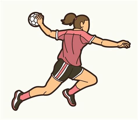 Cartoon Handball Sport Female Player Running Action Handball Sports