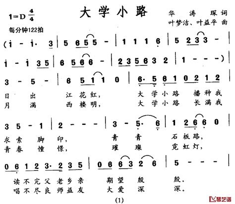 大学小路简谱 华涛琛词叶梦洁、叶益平曲 钢琴谱网