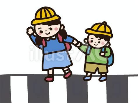 横断歩道を渡る小学生の女の子と男の子イラスト No 22684584｜無料イラスト・フリー素材なら「イラストac」