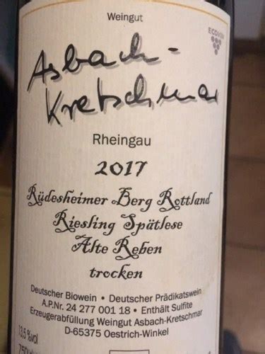 Weingut Asbach Kretschmar R Desheimer Berg Rottland Riesling Sp Tlese