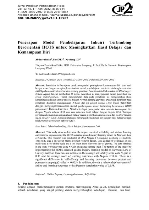 Pdf Penerapan Model Pembelajaran Inkuiri Terbimbing Berorientasi Hots