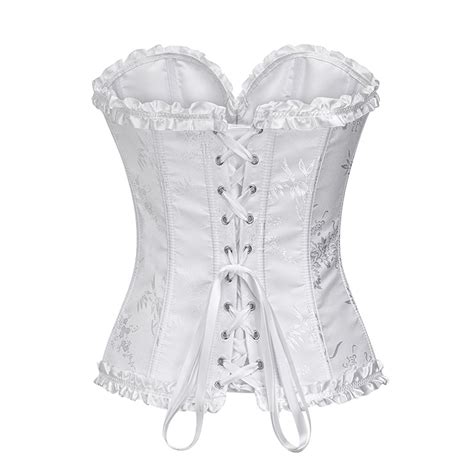 Victorian Gothic Milky Brocade Plastic Boned Ruffle Waist Cincher Body