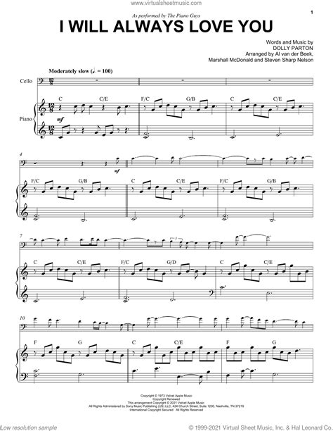 I Will Always Love You Sheet Music For Cello And Piano PDF