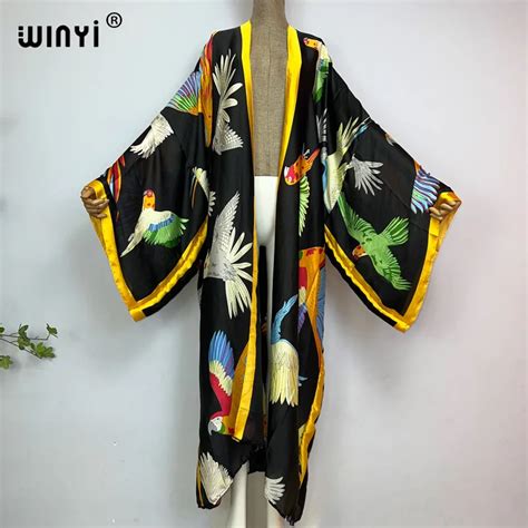 WINYI Kimonos Women Bohemian Printed Bikini Cover Ups Elegant Long