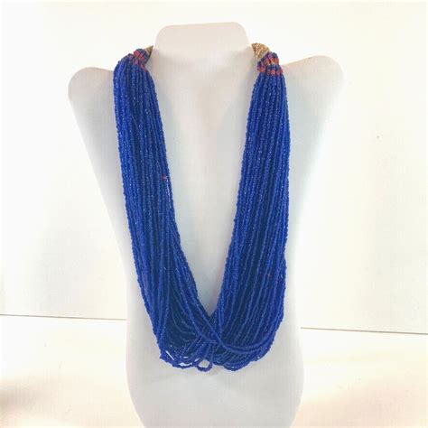 Blue Indian Naga Style Glass Seed Bead Necklace Multi… Gem