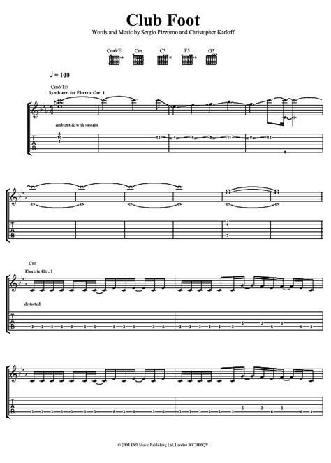 Club Foot Gitarre Tab Pdf Noten Von Kasabian In C Moll Fbd 156