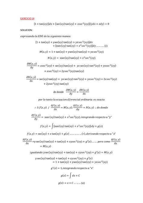 10 Ejercicios De Ecuacion Diferencial Exacta PDF