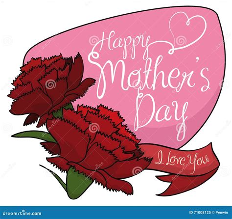 Pretty Carnations With A Sign Commemorating Mother S Day Vector