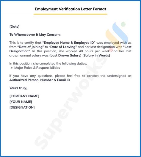 Employment Verification Letter Guide Free Superworks