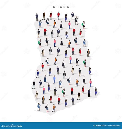 Ghana Population Map. Large Group of People in a Shape of Ghanaian Map