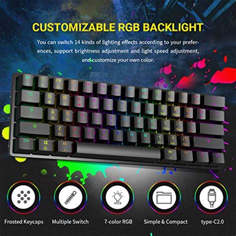 60% Mechanical Gaming Keyboard Wired 60 Percent Keyboard with LED RGB ...