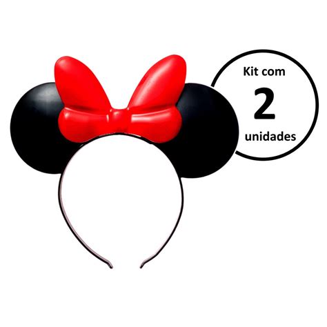 Kit 2 Arquinho de Orelhas da Minnie Tiara para Festa Aniversário