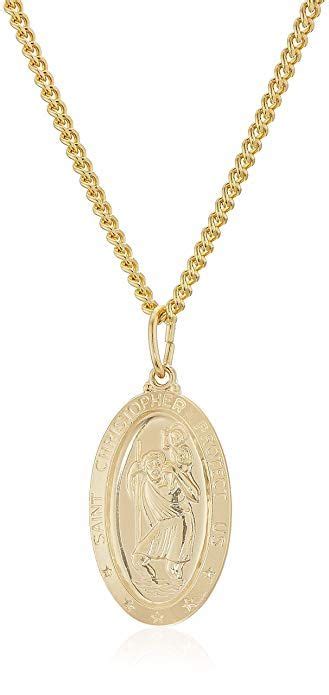 Men S 14k Gold Filled Oval Saint Christopher Medal With Gold Plated Stainless Steel Chain