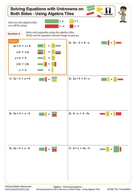 Solving Equations With Unknowns On Both Sides Using Algebra Tiles