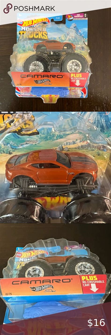 Hot Wheels Monster Trucks Fan Favorites Orange Camaro Crushable Car Camaro Mattel