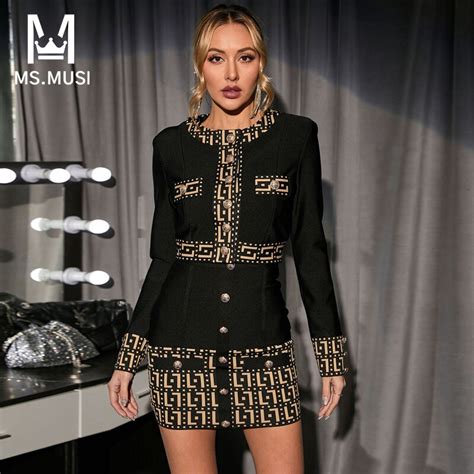 Msmusi New Fashion Women Sexy Jacquard Two Piece Set Bodycon Party