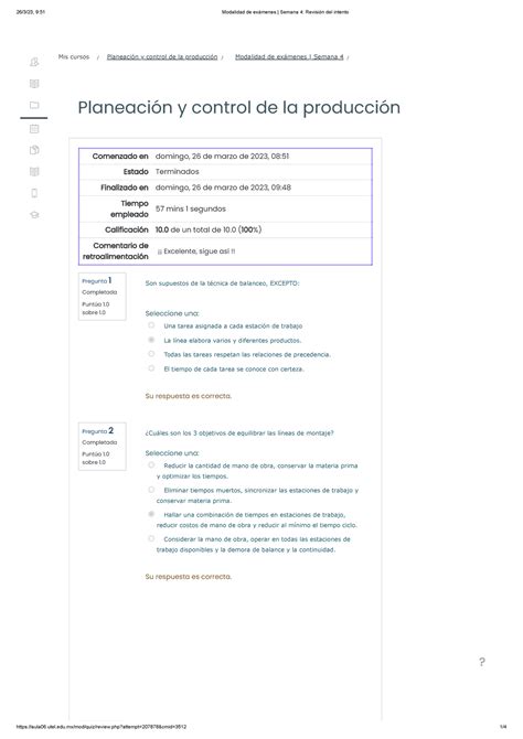 Modalidad de exámenes Semana 4 Revisión del intento Planeación y