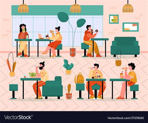 Cartoon people eating in cafe - restaurant Vector Image