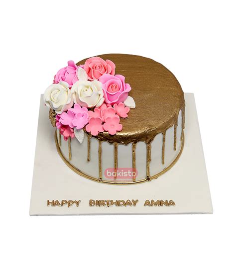 Golden Cake With Flowers