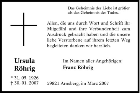 Traueranzeigen Von Ursula R Hrig Trauer In Nrw De