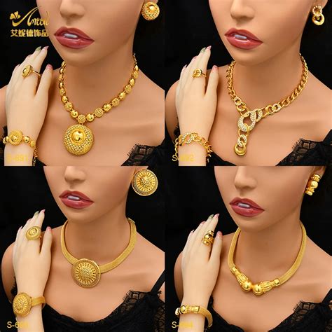 Indian 24k Gold Color Jewelry Set With Pendant For Women Wedding Party