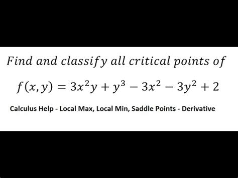 Calculus Help Find And Classify All Critical Points Of F X Y X Y Y