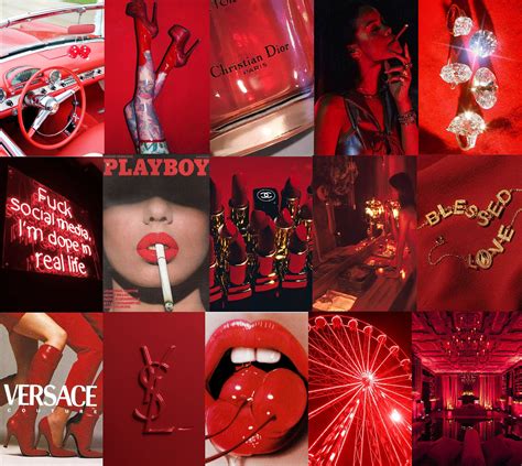 Boujee Red Aesthetic Wall Collage Kit Neon Red Wall Collage Kit Red