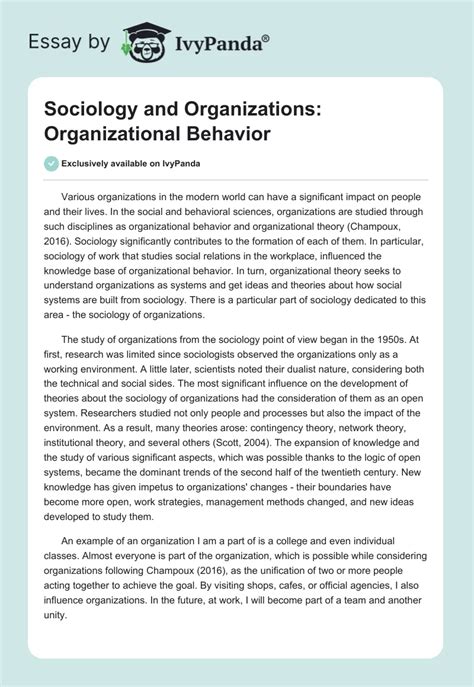 Sociology And Organizations Organizational Behavior Words