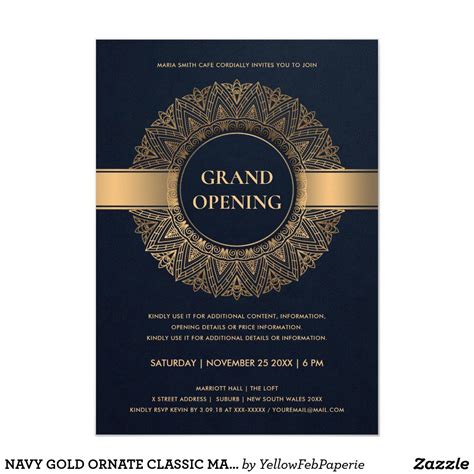 Navy Gold Ornate Classic Mandala Grand Opening Invitation Zazzle