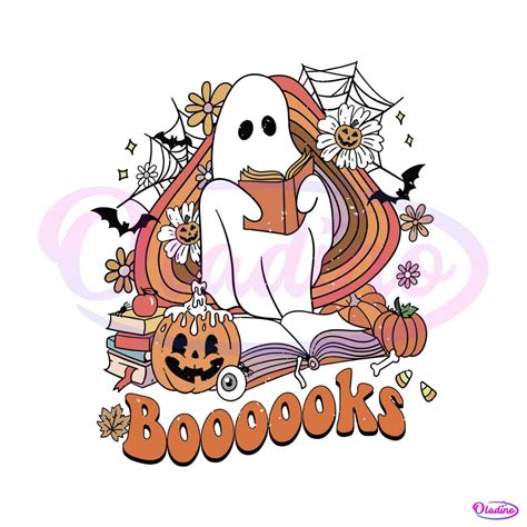 Retro Booooks Ghost Svg Halloween Reading Svg Digital File