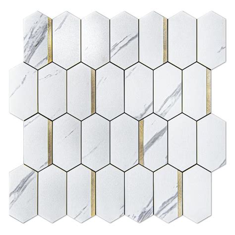 Art3dwallpanels White Marble 12 In X 125 In Pvc Peel And Stick Tile