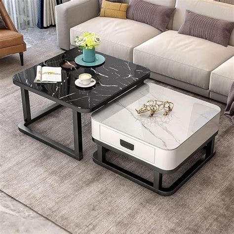 Welltrade Shoppee Modern Square End Tables Marble Finish Set Of