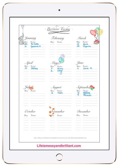 FREE Birthday Tracker Printable - Bullet Journal Birthday Tracker