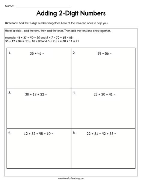 Adding 2 Digit Numbers Worksheet Have Fun Teaching Worksheets Library