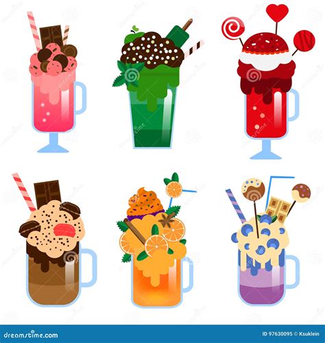 Monster Shakes Vector Set Giant Milkshakes In Jars And Glasses Freaky