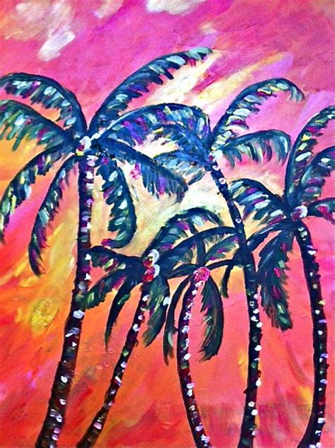 Sunset Palm Tree Painting 16x20 Original Acrylic On Canvas 75 Palm