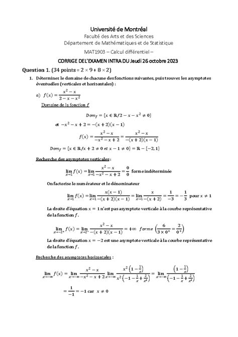 Corrig Intra Mat Automne Universit De Montr Al Facult