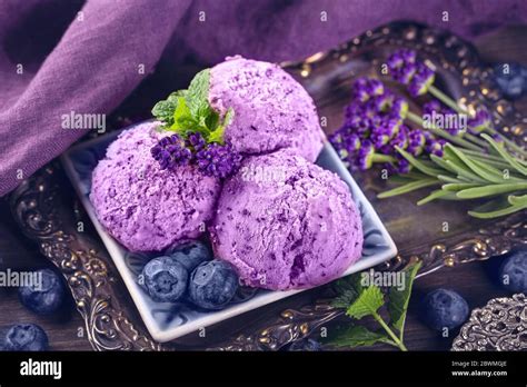 Homemade Blueberry Lavender Ice Cream Stock Photo Alamy