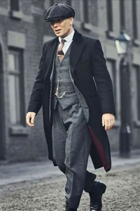 Mens Peaky Blinders Costume Thomas Shelby Black Suit Overcoat Hat