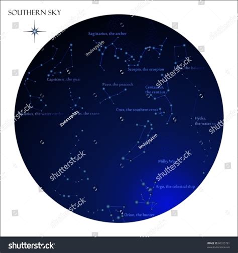 Star Map, Southern Sky Constellations Stock Vector Illustration ...