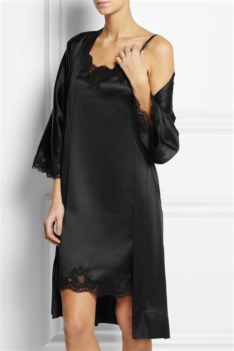 Lyst Dolce And Gabbana Lace Trimmed Stretch Silk Satin Chemise In Black