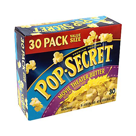 Pop Secret Premium Popcorn Movie Theater Butter 3 Oz Pack Of 30