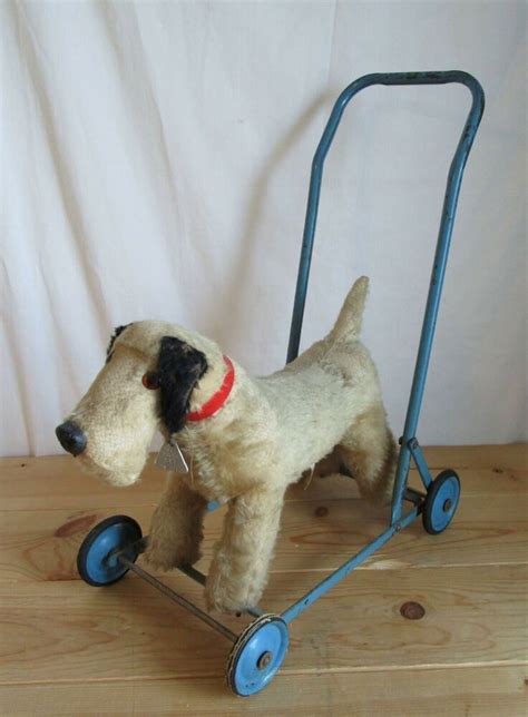 Vintage Chiltern Mohair Terrier Dog Wheeled Push Toy Chiltern Push