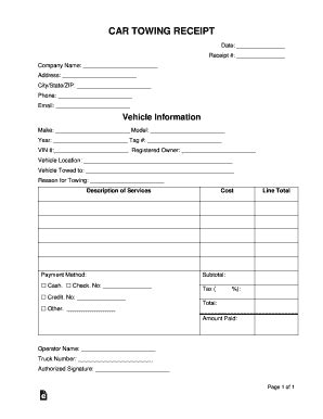 Towing Receipt Fill Online Printable Fillable Blank PdfFiller