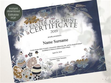 Easter Editable Certificate Template Printable Award Egg Etsy