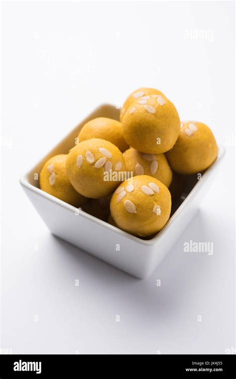 Besan Gram Flour Laddoos An Indian Sweet Food Besan Laddu Stock