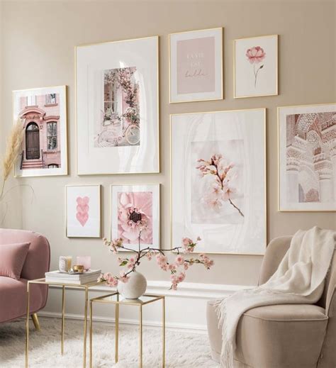 Pink wall art and photographs for the living room or bedroom