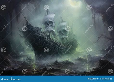 Cursed Ghost Ship Shadows Shadows Of A Cursed Royalty Free Stock Image