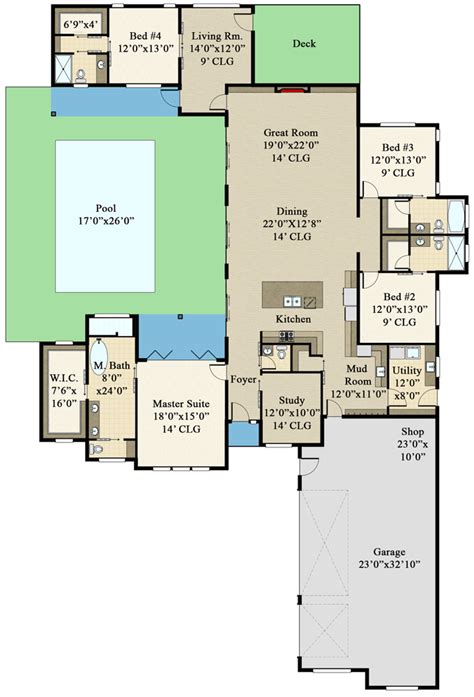 4-Bed Contemporary Ranch Plan with Courtyard Concept - 85373MS | Architectural Designs - House Plans